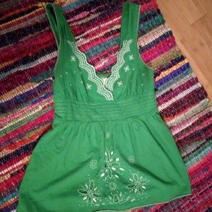 Size Large Empire Waist Embroidered Summer Tank